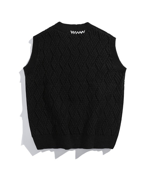 HOOK（フック）の「【HOOK】英字刺繍Vネックニットベスト（ベスト・メンズ・ブラック/ブルー/ライトベージュ・M/L/XL）」の6枚目の写真