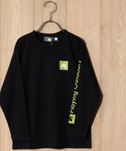 LOGOS(ロゴス)の「【30】〔LOGOS/ロゴス〕天竺袖プリントロングスリーブTシャツ(Tシャツ/カットソー・キッズ・ダークグレー/サックスブルー系/ブラック/カーキ・140/130/160/150)」の2枚目の写真