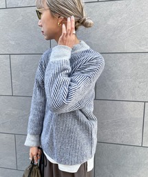 feepur | 【ハンドウォッシャブル】バイカラーストライプモックネックニット(ニット/セーター)