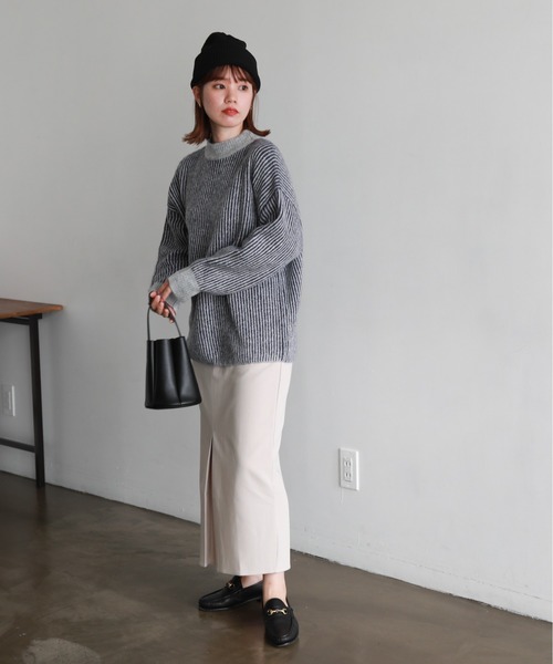 feepur(フェピュール)の「【ハンドウォッシャブル】バイカラーストライプモックネックニット(ニット/セーター・レディース・ブラック/グレー/オフホワイト/オレンジ・MEDIUM)」の7枚目の写真