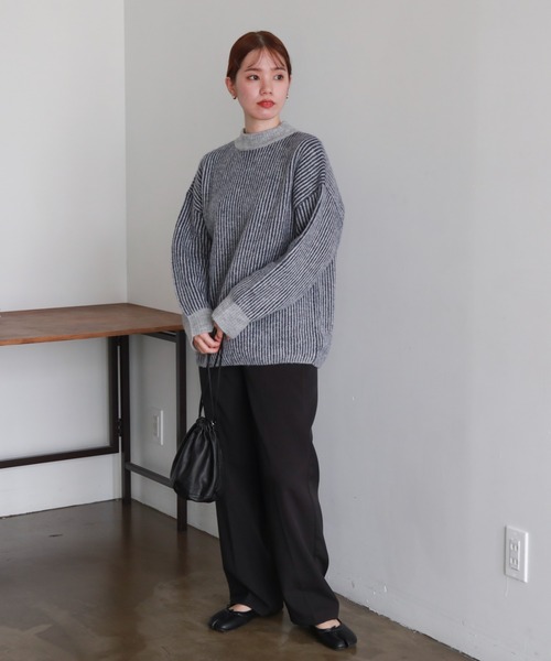 feepur(フェピュール)の「【ハンドウォッシャブル】バイカラーストライプモックネックニット(ニット/セーター・レディース・ブラック/グレー/オフホワイト/オレンジ・MEDIUM)」の10枚目の写真