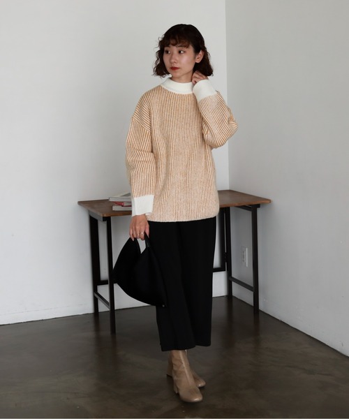 feepur(フェピュール)の「【ハンドウォッシャブル】バイカラーストライプモックネックニット(ニット/セーター・レディース・ブラック/グレー/オフホワイト/オレンジ・MEDIUM)」の15枚目の写真