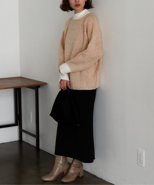 feepur(フェピュール)の「【ハンドウォッシャブル】バイカラーストライプモックネックニット(ニット/セーター・レディース・ブラック/グレー/オフホワイト/オレンジ・MEDIUM)」の13枚目の写真