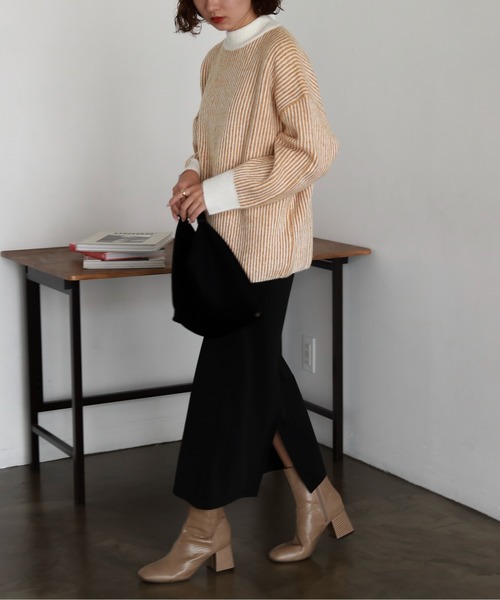 feepur(フェピュール)の「【ハンドウォッシャブル】バイカラーストライプモックネックニット(ニット/セーター・レディース・ブラック/グレー/オフホワイト/オレンジ・MEDIUM)」の14枚目の写真