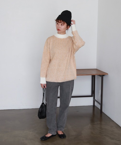 feepur(フェピュール)の「【ハンドウォッシャブル】バイカラーストライプモックネックニット(ニット/セーター・レディース・ブラック/グレー/オフホワイト/オレンジ・MEDIUM)」の20枚目の写真