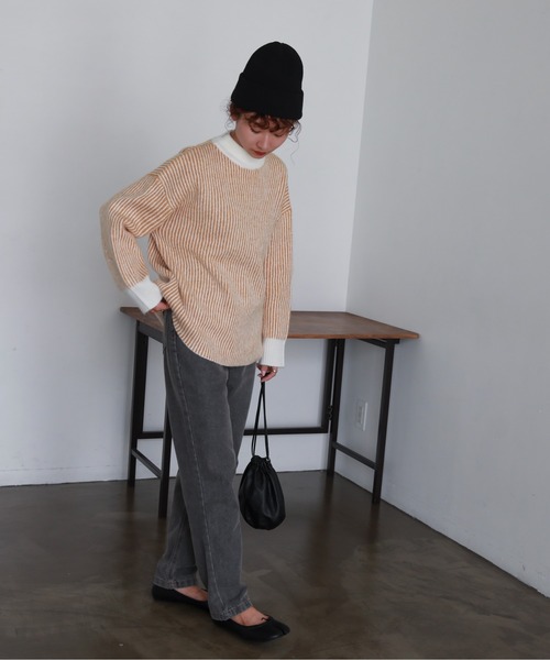 feepur(フェピュール)の「【ハンドウォッシャブル】バイカラーストライプモックネックニット(ニット/セーター・レディース・ブラック/グレー/オフホワイト/オレンジ・MEDIUM)」の22枚目の写真