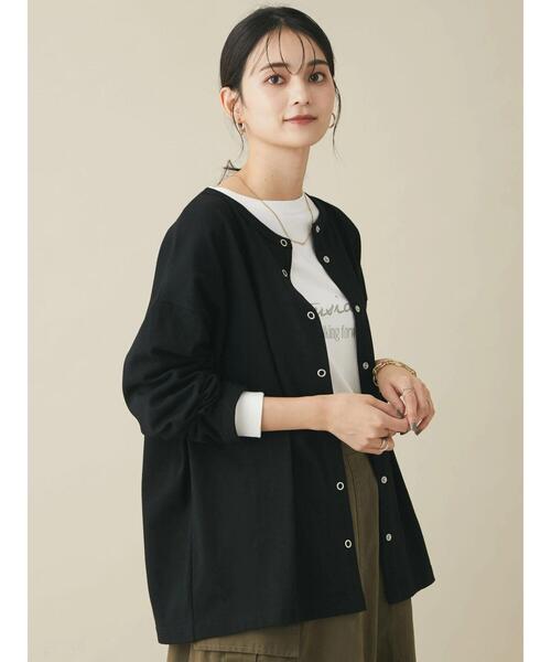 CRAFT STANDARD BOUTIQUE(クラフトスタンダードブティック)の「10/-OE天竺 スナップ釦カーディガン *◆(カーディガン/ボレロ・レディース・ブラック/ダークグリーン/マスタード/ナチュラル/バーガンディー・FREE)」の14枚目の写真