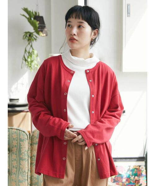 CRAFT STANDARD BOUTIQUE(クラフトスタンダードブティック)の「10/-OE天竺 スナップ釦カーディガン *◆(カーディガン/ボレロ・レディース・ブラック/ダークグリーン/マスタード/ナチュラル/バーガンディー・FREE)」の15枚目の写真