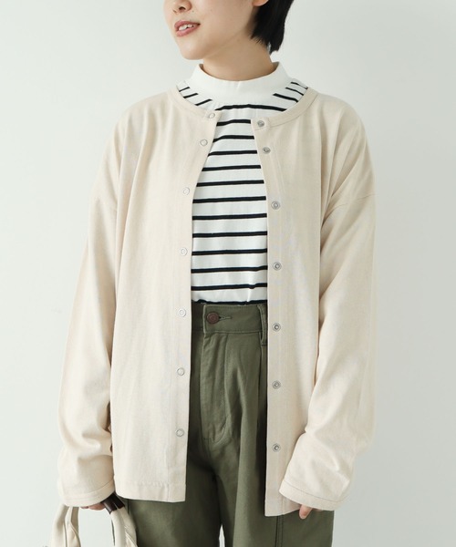 CRAFT STANDARD BOUTIQUE(クラフトスタンダードブティック)の「10/-OE天竺 スナップ釦カーディガン *◆(カーディガン/ボレロ・レディース・ブラック/ダークグリーン/マスタード/ナチュラル/バーガンディー・FREE)」の3枚目の写真