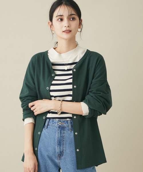 CRAFT STANDARD BOUTIQUE(クラフトスタンダードブティック)の「10/-OE天竺 スナップ釦カーディガン *◆(カーディガン/ボレロ・レディース・ブラック/ダークグリーン/マスタード/ナチュラル/バーガンディー・FREE)」の4枚目の写真