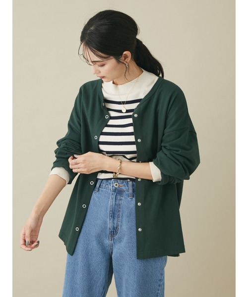 CRAFT STANDARD BOUTIQUE(クラフトスタンダードブティック)の「10/-OE天竺 スナップ釦カーディガン *◆(カーディガン/ボレロ・レディース・ブラック/ダークグリーン/マスタード/ナチュラル/バーガンディー・FREE)」の9枚目の写真