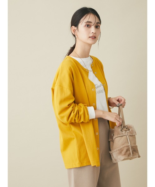 CRAFT STANDARD BOUTIQUE(クラフトスタンダードブティック)の「10/-OE天竺 スナップ釦カーディガン *◆(カーディガン/ボレロ・レディース・ブラック/ダークグリーン/マスタード/ナチュラル/バーガンディー・FREE)」の12枚目の写真