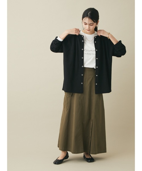 CRAFT STANDARD BOUTIQUE(クラフトスタンダードブティック)の「10/-OE天竺 スナップ釦カーディガン *◆(カーディガン/ボレロ・レディース・ブラック/ダークグリーン/マスタード/ナチュラル/バーガンディー・FREE)」の7枚目の写真