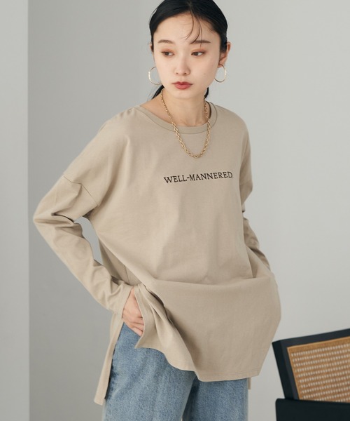 earth music&ecology（アースミュージックアンドエコロジー）の「刺繍ロゴロンT（Tシャツ/カットソー・レディース・ブラック/ベージュ/オフホワイト/ミント・FREE）」の4枚目の写真