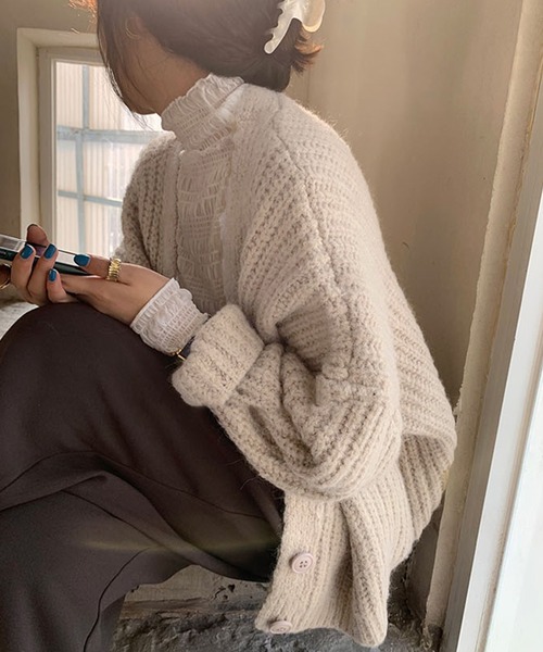 VitaFelice（ヴィータフェリーチェ）の「ショート丈ニットカーディガン（カーディガン/ボレロ・レディース・ミント/グレー/ベージュ/ブラウン/ピンク/ブルー・FREE）」の3枚目の写真