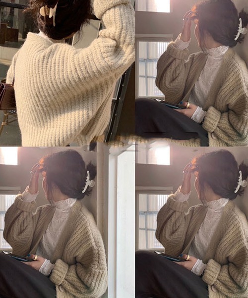 VitaFelice（ヴィータフェリーチェ）の「ショート丈ニットカーディガン（カーディガン/ボレロ・レディース・ミント/グレー/ベージュ/ブラウン/ピンク/ブルー・FREE）」の8枚目の写真