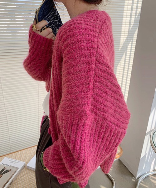 VitaFelice（ヴィータフェリーチェ）の「ショート丈ニットカーディガン（カーディガン/ボレロ・レディース・ミント/グレー/ベージュ/ブラウン/ピンク/ブルー・FREE）」の9枚目の写真