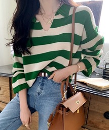 NANING9 ワイドボーダールーズニット