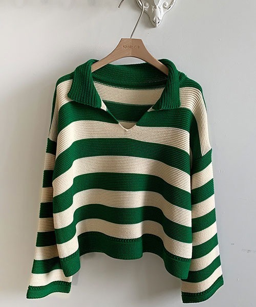 NANING9（ナンニング）の「NANING9 ワイドボーダールーズニット（ニット/セーター・レディース・ベージュ/ネイビー/グリーン・FREE）」の22枚目の写真