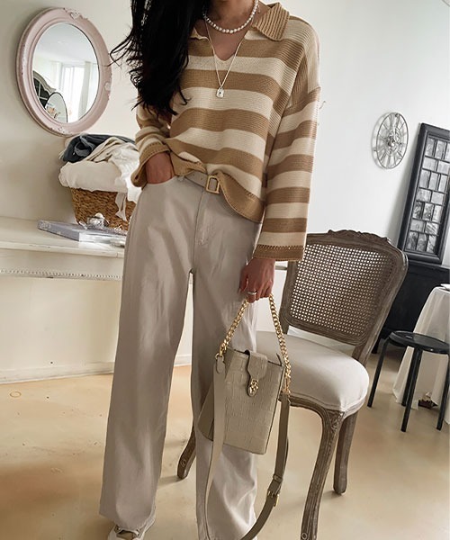 NANING9（ナンニング）の「NANING9 ワイドボーダールーズニット（ニット/セーター・レディース・ベージュ/ネイビー/グリーン・FREE）」の8枚目の写真