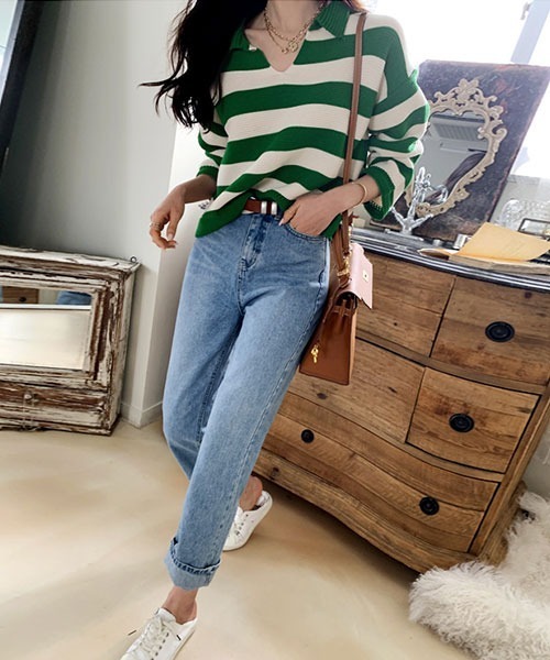 NANING9（ナンニング）の「NANING9 ワイドボーダールーズニット（ニット/セーター・レディース・ベージュ/ネイビー/グリーン・FREE）」の14枚目の写真