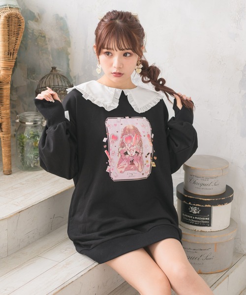 ROJITA（ロジータ）の「ROJITA×フォーティーンコラボ量産型女子フリルBIGトレーナー（スウェット・レディース・ブラック/ホワイト・FREE）」の4枚目の写真