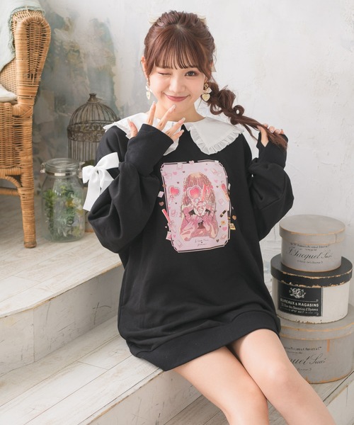 ROJITA（ロジータ）の「ROJITA×フォーティーンコラボ量産型女子フリルBIGトレーナー（スウェット・レディース・ブラック/ホワイト・FREE）」の6枚目の写真