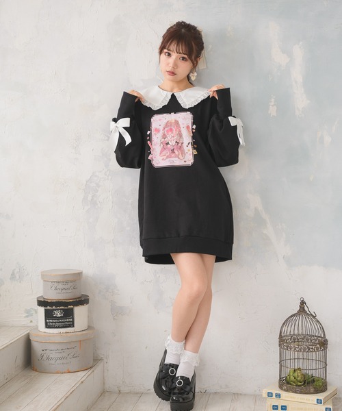 ROJITA（ロジータ）の「ROJITA×フォーティーンコラボ量産型女子フリルBIGトレーナー（スウェット・レディース・ブラック/ホワイト・FREE）」の10枚目の写真