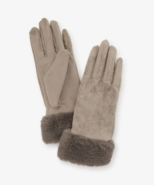 フェイクスウェードクリスタルグローブ/タッチパネル対応