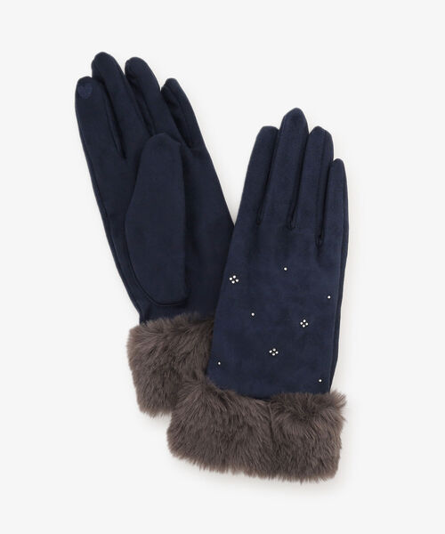 フェイクスウェードクリスタルグローブ/タッチパネル対応