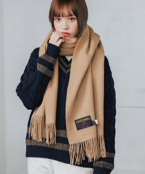 ROOPTOKYO（ループトウキョウ）の「TWEEDMILL/ツイードミル 大判ピュアウールストール マフラー（マフラー・メンズ・ライトベージュ/ダークベージュ/ブラック/ベージュ/ブラウン/イエロー・FREE）」の3枚目の写真