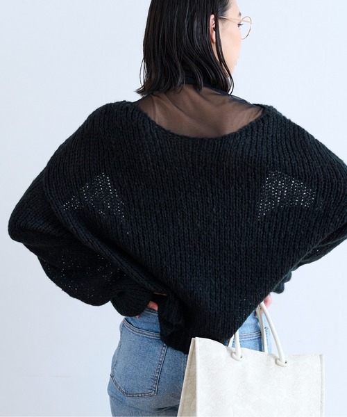 FREE'S MART(フリーズマート)の「◆モヘヤライクショート丈ニット(ニット/セーター・レディース・ブラック/ホワイト/グリーン・FREE)」の2枚目の写真