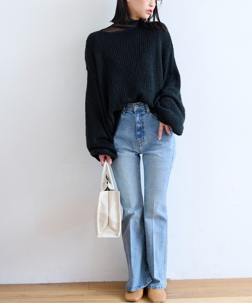 FREE'S MART(フリーズマート)の「◆モヘヤライクショート丈ニット(ニット/セーター・レディース・ブラック/ホワイト/グリーン・FREE)」の4枚目の写真