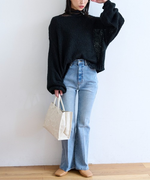 FREE'S MART(フリーズマート)の「◆モヘヤライクショート丈ニット(ニット/セーター・レディース・ブラック/ホワイト/グリーン・FREE)」の5枚目の写真