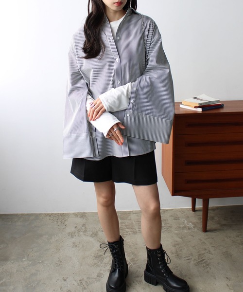 GeeRA（ジーラ）の「袖スリットスリーブシャツ（シャツ/ブラウス・レディース・ブルー/オフホワイト/ブラック・SMALL/MEDIUM/LARGE/X-LARGE）」の10枚目の写真
