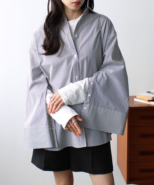 GeeRA（ジーラ）の「袖スリットスリーブシャツ（シャツ/ブラウス・レディース・ブルー/オフホワイト/ブラック・SMALL/MEDIUM/LARGE/X-LARGE）」の4枚目の写真