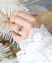 【malle la brocante/マルラブロカント】サージカルステンレス ピーチムーンストーンとヴィンテージパールのオーバルリング/金属アレルギー対応/6月誕生石