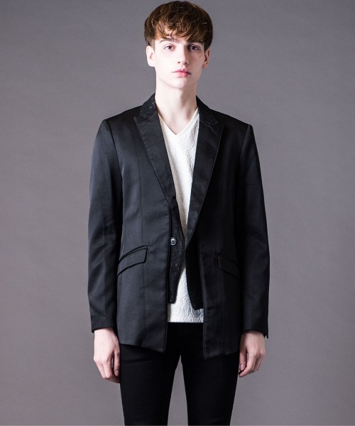 Buffalo Bobs（バッファローボブズ）の「CEREMONIA-LAYERD(セレモニア-レイヤード)1ボタン レイヤード ピークドラペルジャケット（テーラードジャケット・メンズ・ホワイト/ブラック・2-3/3-4/1-2）」の7枚目の写真