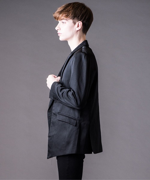 Buffalo Bobs（バッファローボブズ）の「CEREMONIA-LAYERD(セレモニア-レイヤード)1ボタン レイヤード ピークドラペルジャケット（テーラードジャケット・メンズ・ホワイト/ブラック・2-3/3-4/1-2）」の3枚目の写真