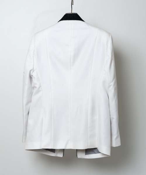 Buffalo Bobs（バッファローボブズ）の「CEREMONIA-LAYERD(セレモニア-レイヤード)1ボタン レイヤード ピークドラペルジャケット（テーラードジャケット・メンズ・ホワイト/ブラック・2-3/3-4/1-2）」の8枚目の写真