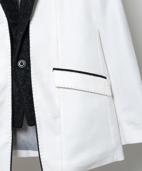 Buffalo Bobs（バッファローボブズ）の「CEREMONIA-LAYERD(セレモニア-レイヤード)1ボタン レイヤード ピークドラペルジャケット（テーラードジャケット・メンズ・ホワイト/ブラック・2-3/3-4/1-2）」の13枚目の写真