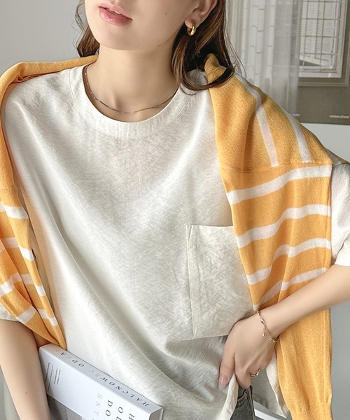 Java(ジャバ)の「《JaVa ジャバコラボ》ワンランクアップ。シアータンブラー5分袖プルオーバー(Tシャツ/カットソー・レディース・モカ/イエロー/オフホワイト/ブラック・X-LARGE/SMALL/MEDIUM/LARGE)」の2枚目の写真