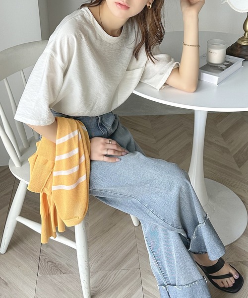 Java(ジャバ)の「《JaVa ジャバコラボ》ワンランクアップ。シアータンブラー5分袖プルオーバー(Tシャツ/カットソー・レディース・モカ/イエロー/オフホワイト/ブラック・X-LARGE/SMALL/MEDIUM/LARGE)」の9枚目の写真