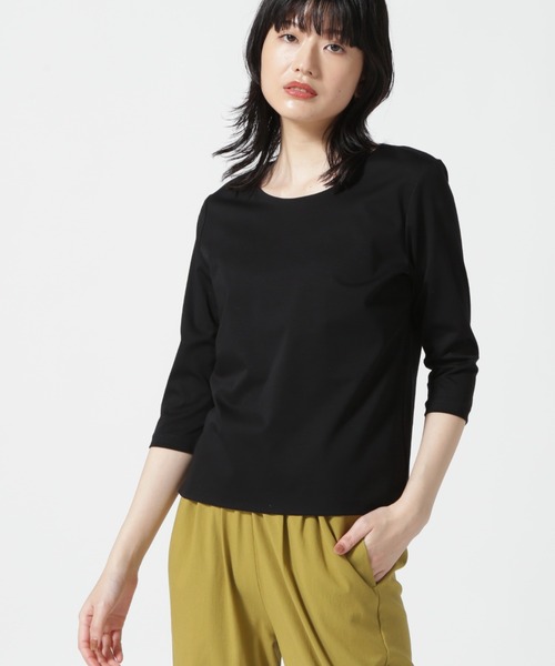 DROIT BELLO(ドロイトベロ)の「DROIT BELLO (ドロイトベロ) 5分丈カットソー(Tシャツ/カットソー・レディース・ブラック/ホワイト/ピンク・F)」の3枚目の写真