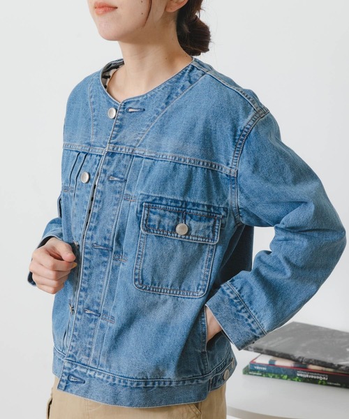 Moname（モナーム）の「MONAME　CREW NECK WORK JACKET（デニムジャケット・レディース・ライトインディゴブルー・FREE）」の2枚目の写真