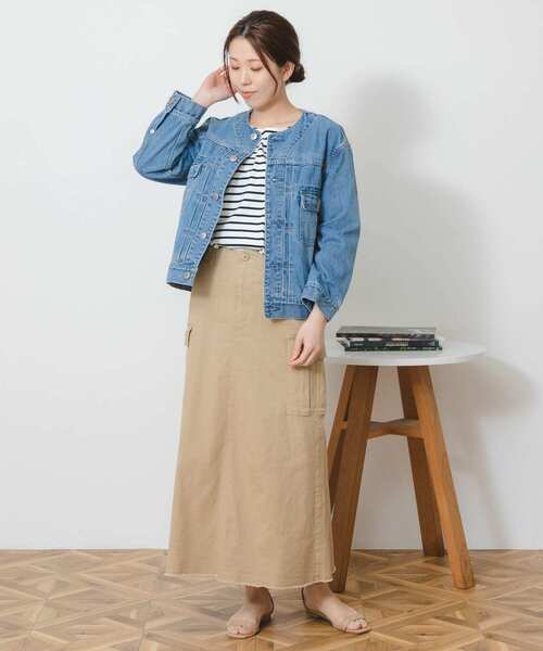 Moname（モナーム）の「MONAME　CREW NECK WORK JACKET（デニムジャケット・レディース・ライトインディゴブルー・FREE）」の9枚目の写真