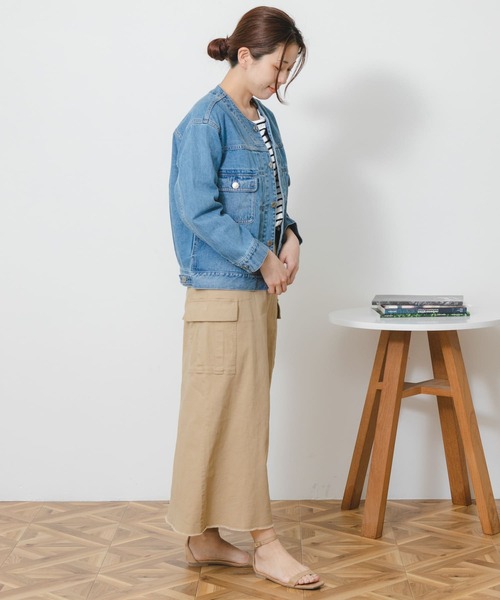 Moname（モナーム）の「MONAME　CREW NECK WORK JACKET（デニムジャケット・レディース・ライトインディゴブルー・FREE）」の12枚目の写真