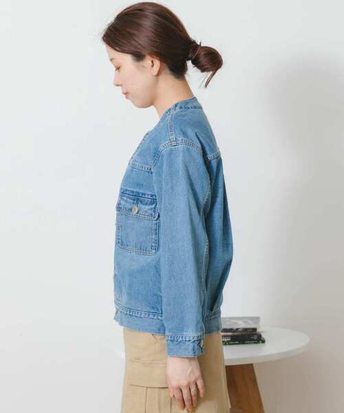 Moname（モナーム）の「MONAME　CREW NECK WORK JACKET（デニムジャケット・レディース・ライトインディゴブルー・FREE）」の14枚目の写真