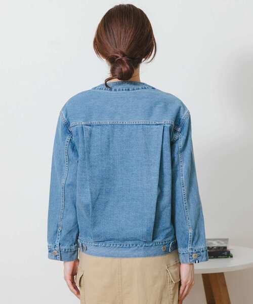 Moname（モナーム）の「MONAME　CREW NECK WORK JACKET（デニムジャケット・レディース・ライトインディゴブルー・FREE）」の15枚目の写真