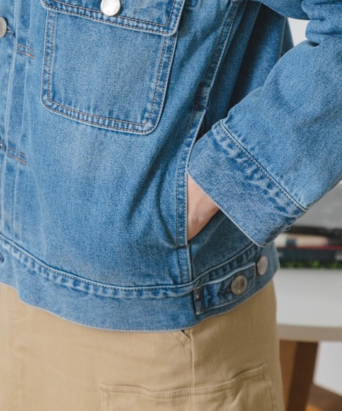 Moname（モナーム）の「MONAME　CREW NECK WORK JACKET（デニムジャケット・レディース・ライトインディゴブルー・FREE）」の17枚目の写真